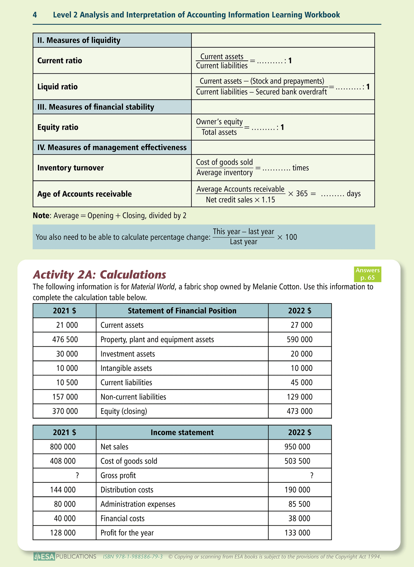 Level 2 Analysis and Interpretation of Accounting Information 2.4 Learning Workbook
