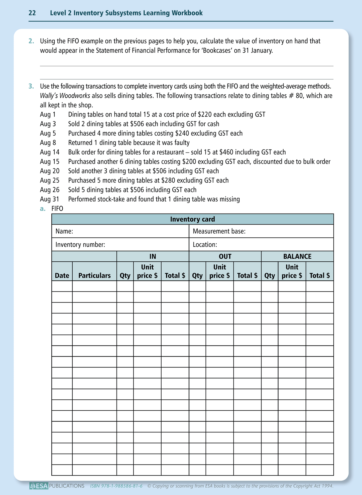 Level 2 Inventory Subsystems 2.7 Learning Workbook