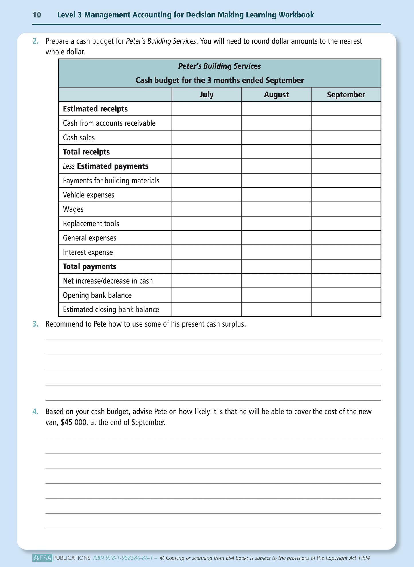 Level 3 Management Accounting for Decision Making 3.5 Learning Workbook