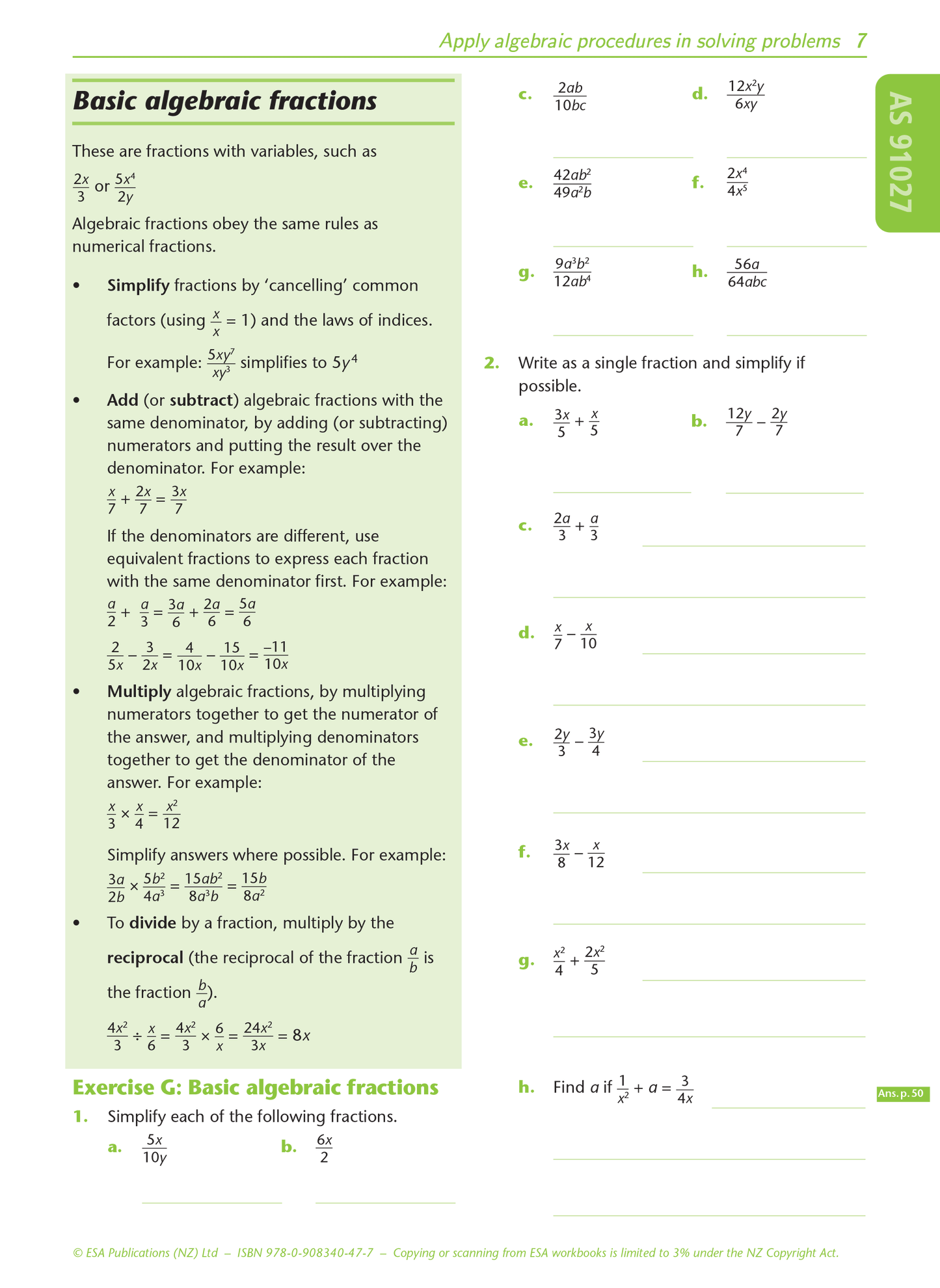 Level 1 Algebra 1.2 Learning Workbook