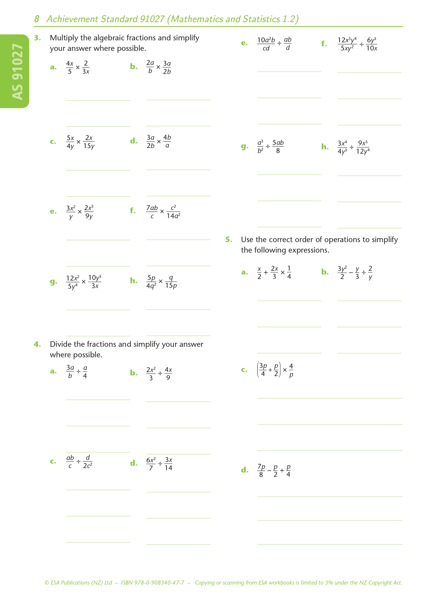 Level 1 Algebra 1.2 Learning Workbook