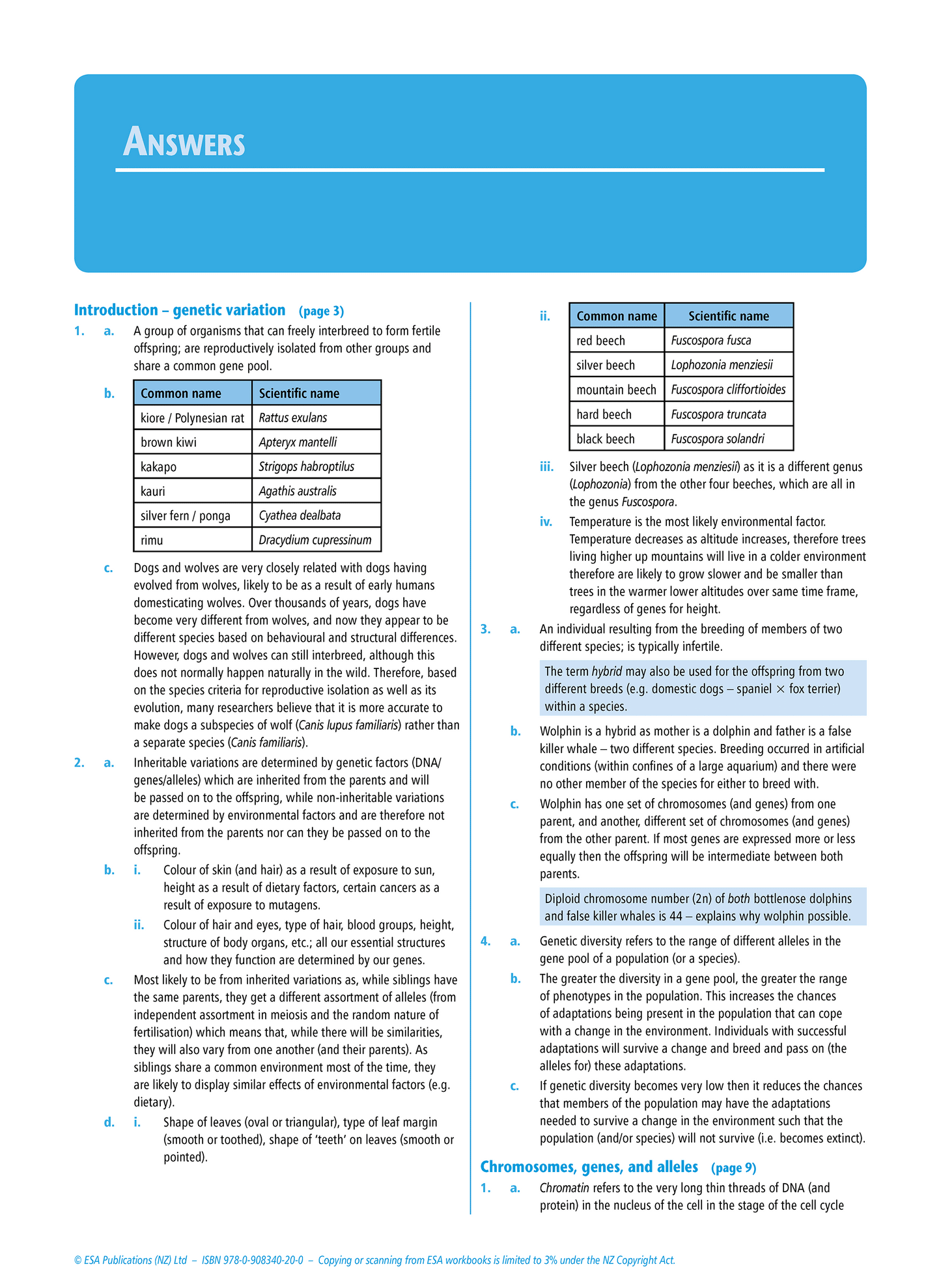 Level 2 Genetic Variation and Change 2.5 Learning Workbook