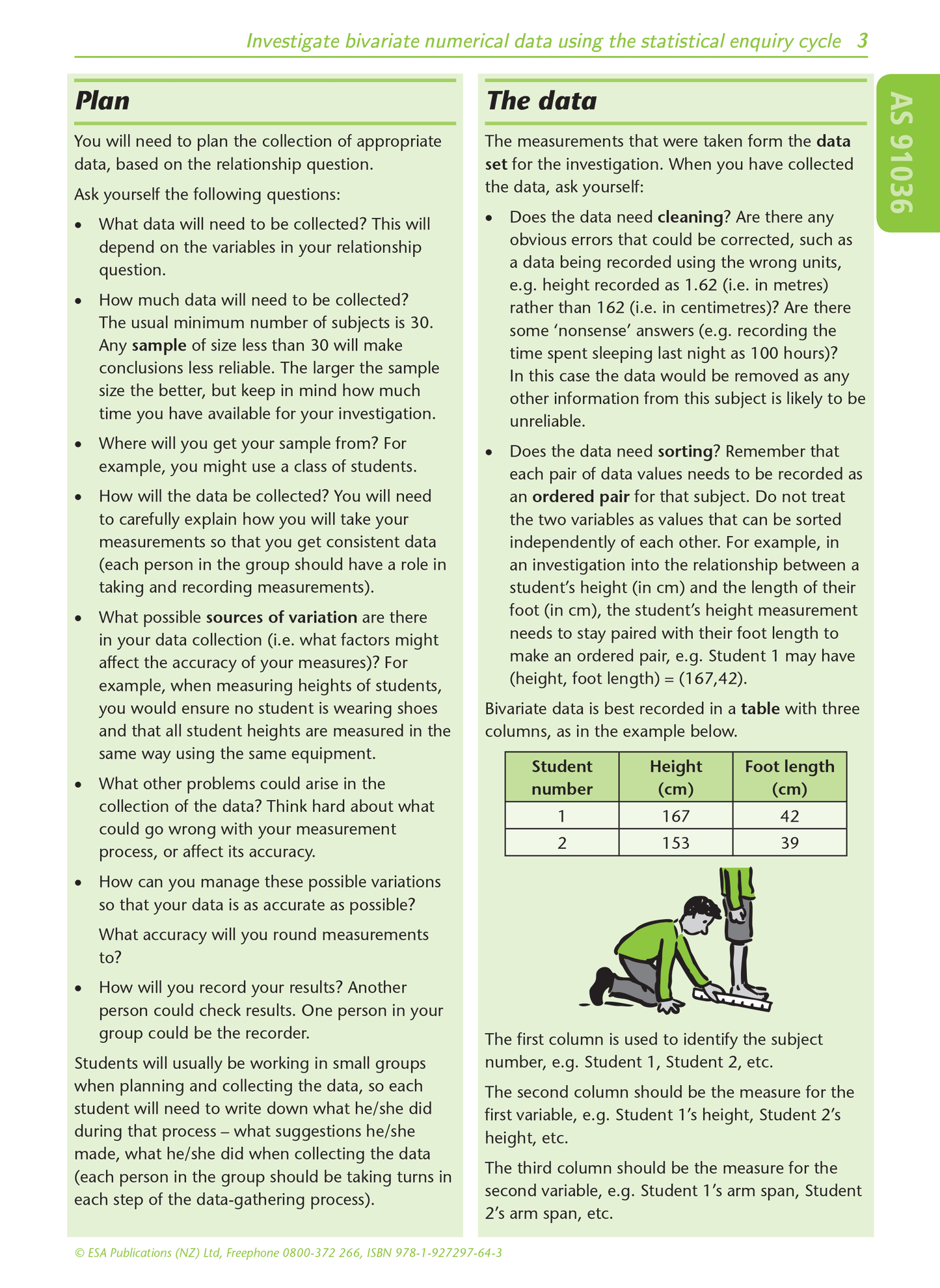 Level 1 Bivariate Data 1.11 Learning Workbook