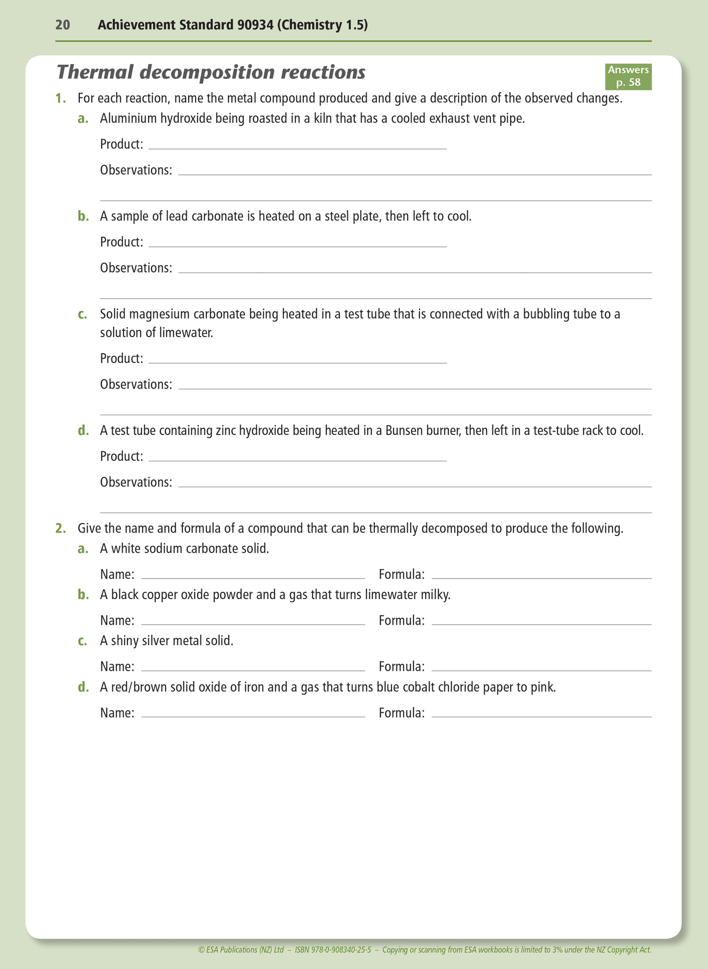 Level 1 Chemical Reactions 1.5 Learning Workbook