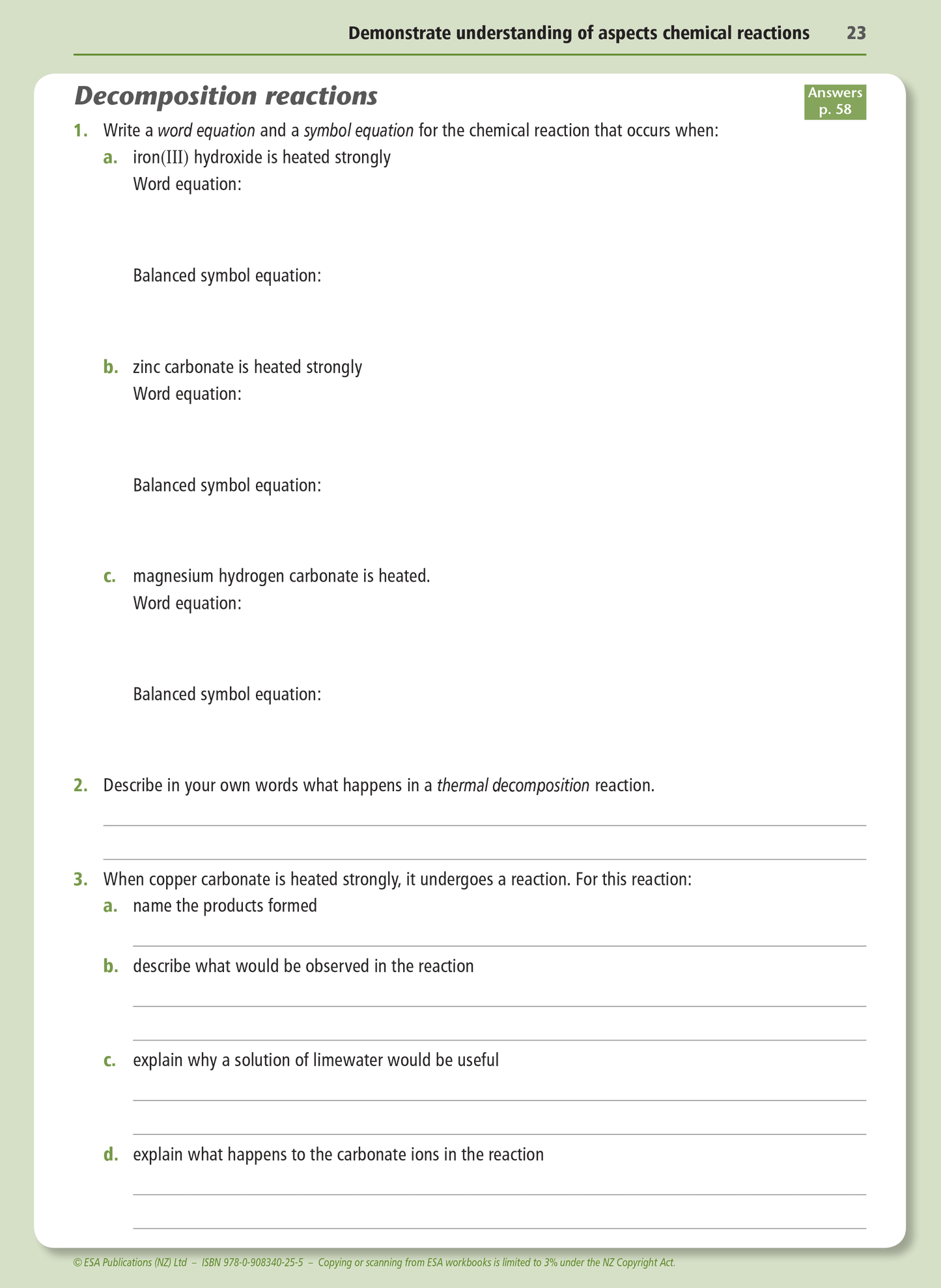 Level 1 Chemical Reactions 1.5 Learning Workbook