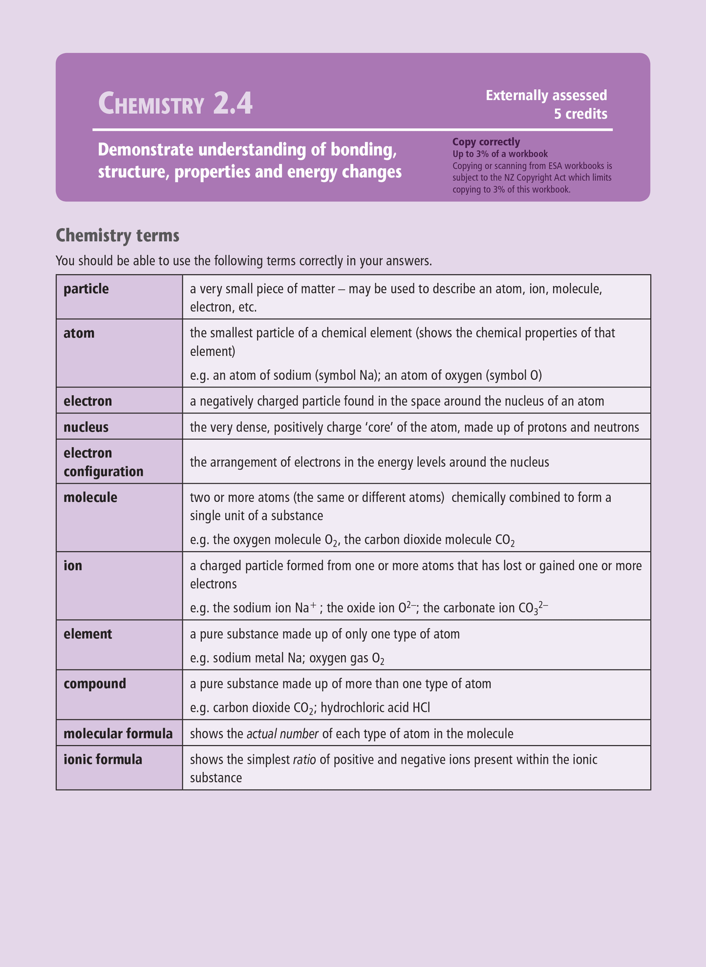Level 2 Chemistry Externals Learning Workbook