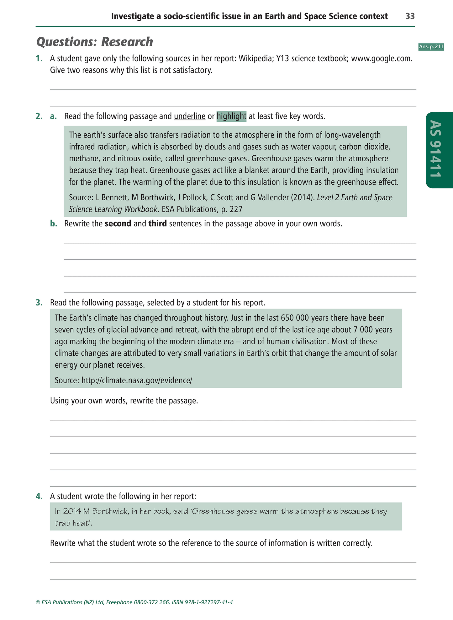 Level 3 Earth and Space Science Learning Workbook