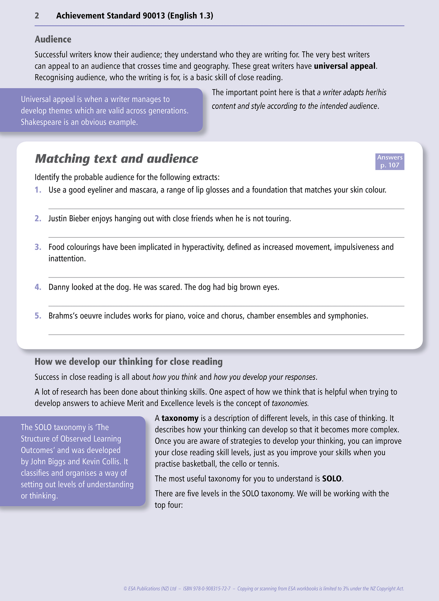 Level 1 Unfamiliar Texts 1.3 Learning Workbook