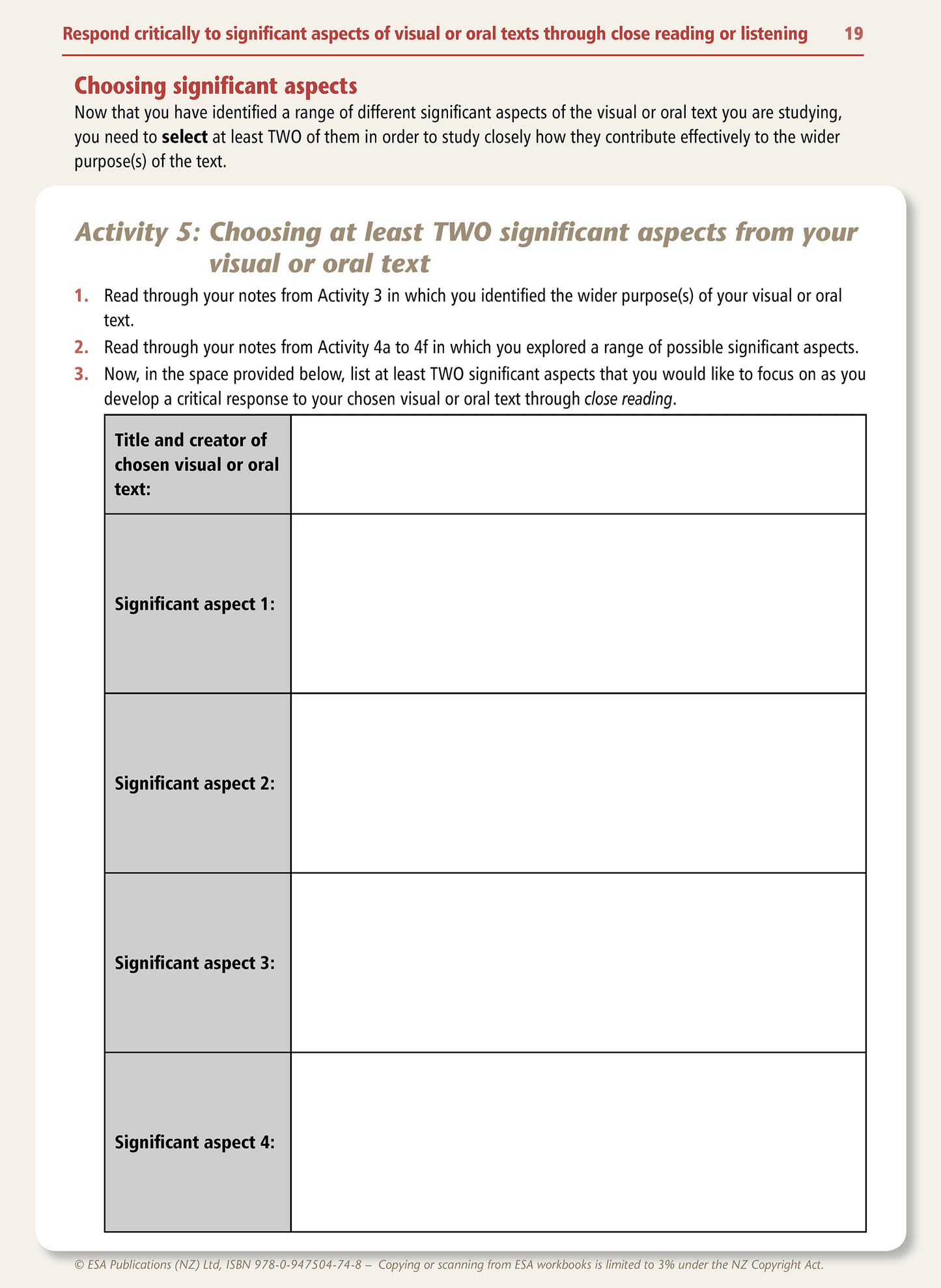 Level 3 Close Viewing of a Visual Text 3.9 Learning Workbook