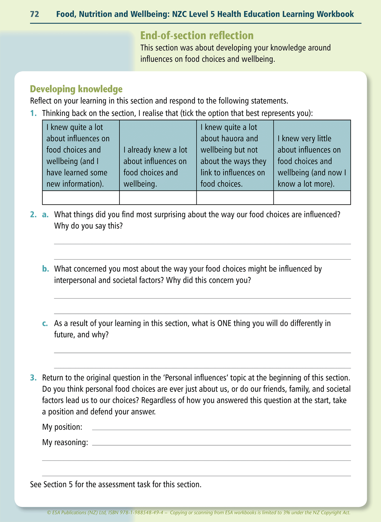 Level 5 Food, Nutrition and Wellbeing Learning Workbook