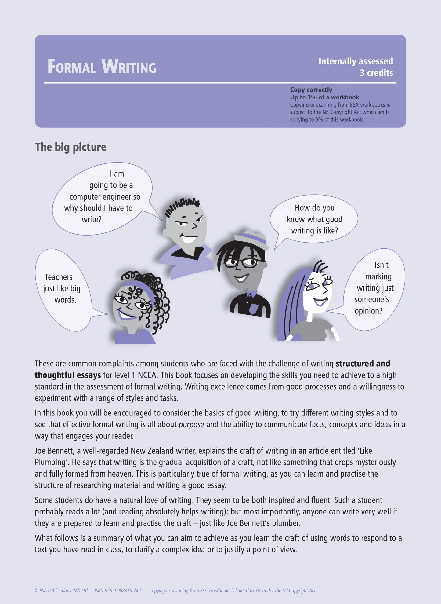 Level 1 Formal Writing 1.5 Learning Workbook - SPECIAL (damaged stock at $5 each)