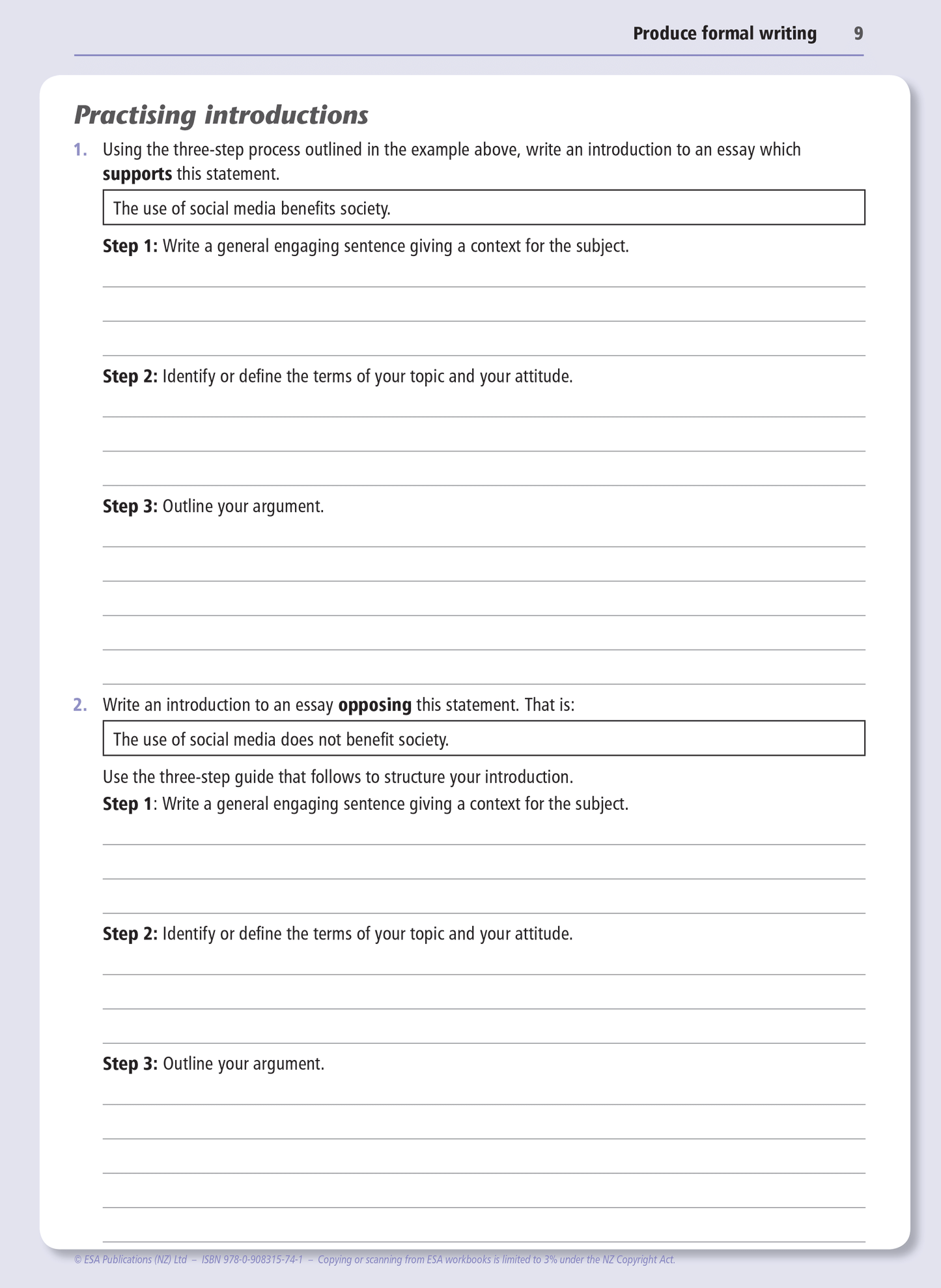 Level 1 Formal Writing 1.5 Learning Workbook