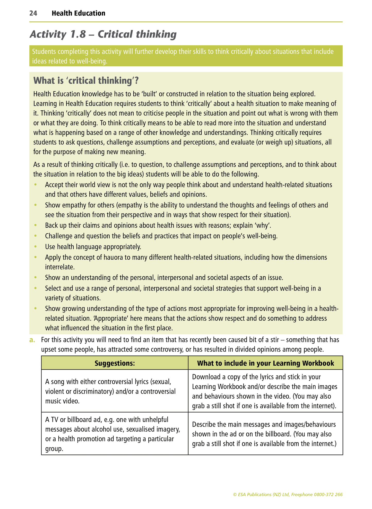 Level 2 Health Education Learning Workbook