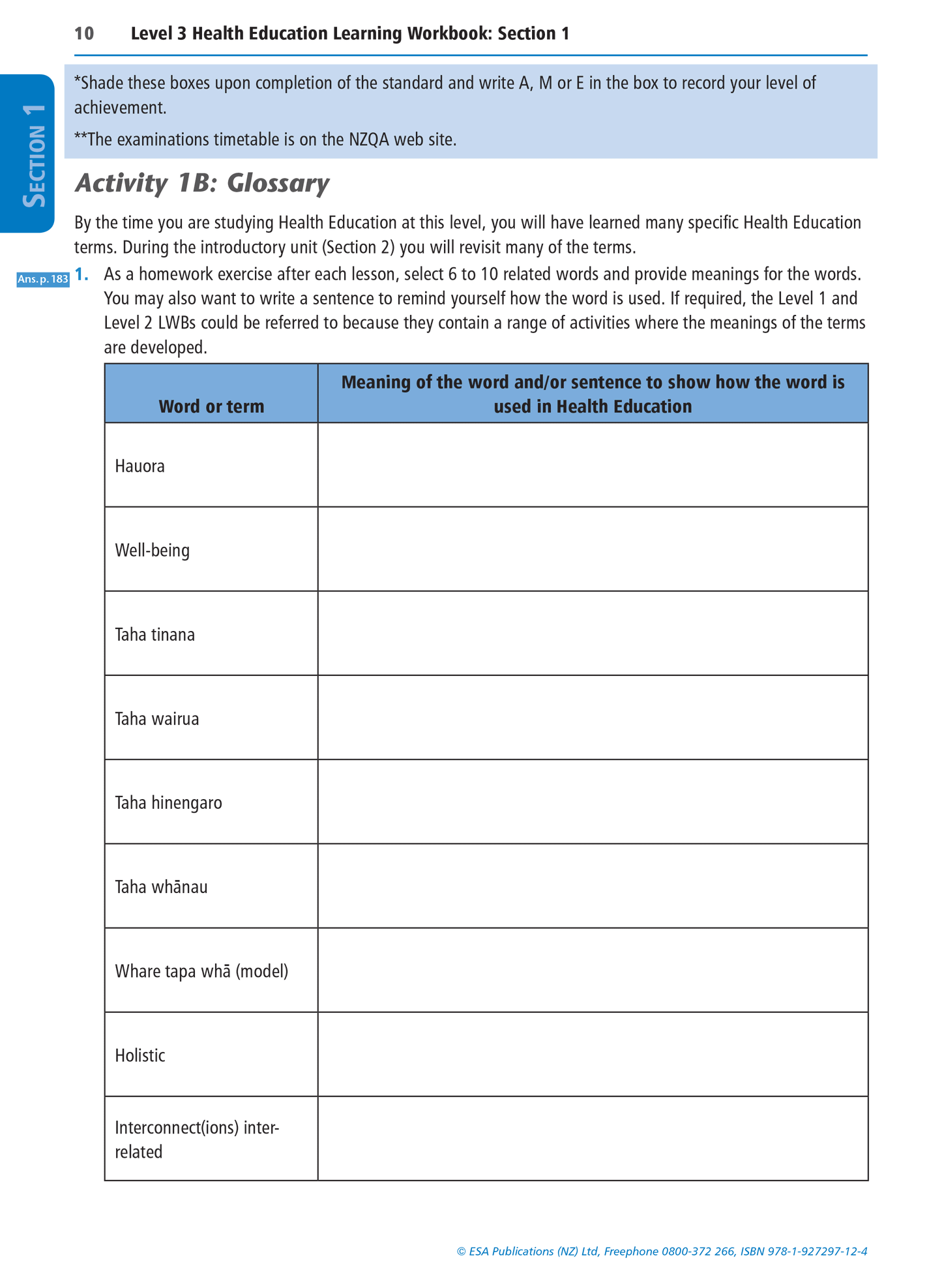 Level 3 Health Education Learning Workbook