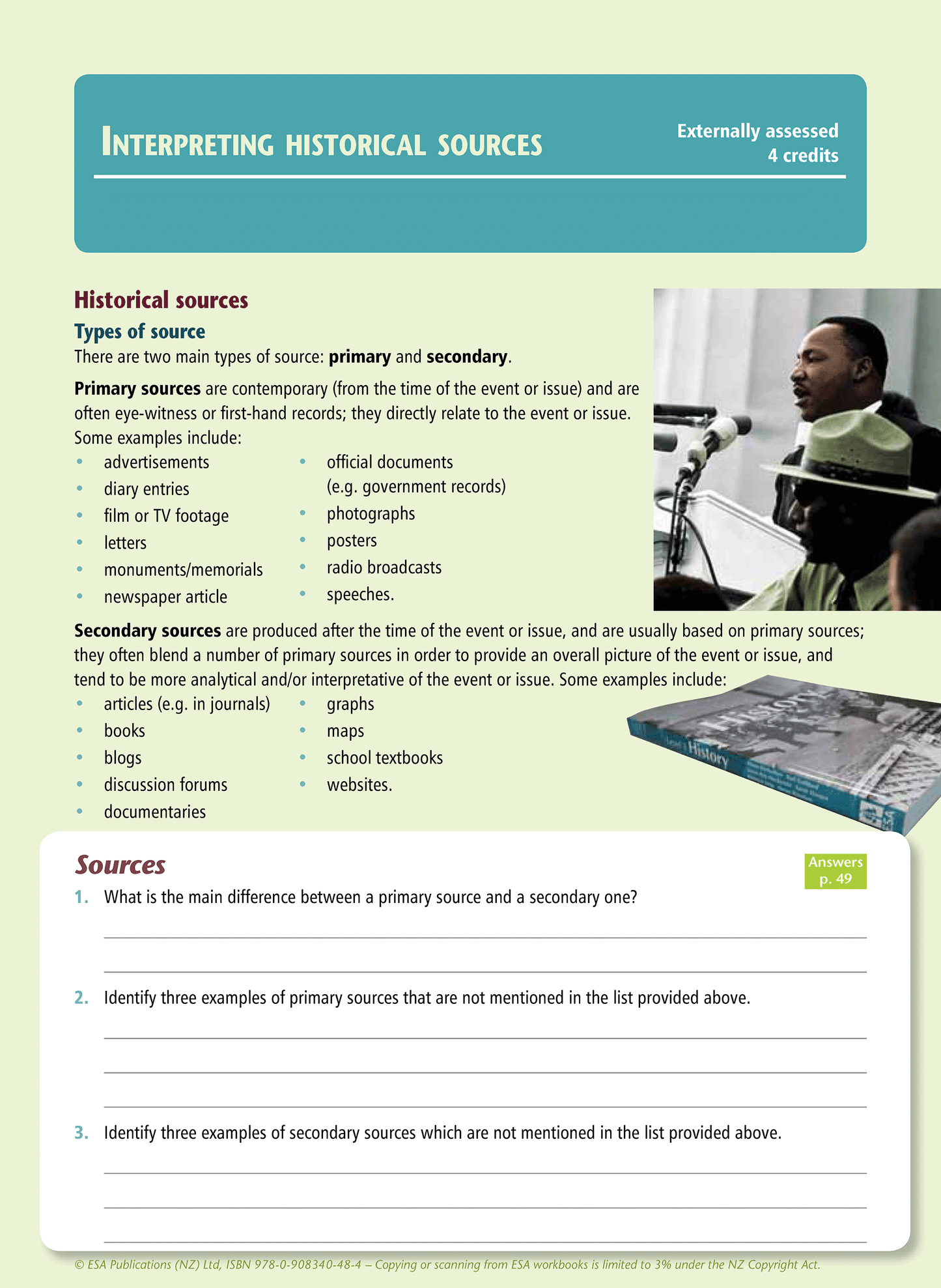 Level 1 Interpreting Historical Sources 1.3 Learning Workbook
