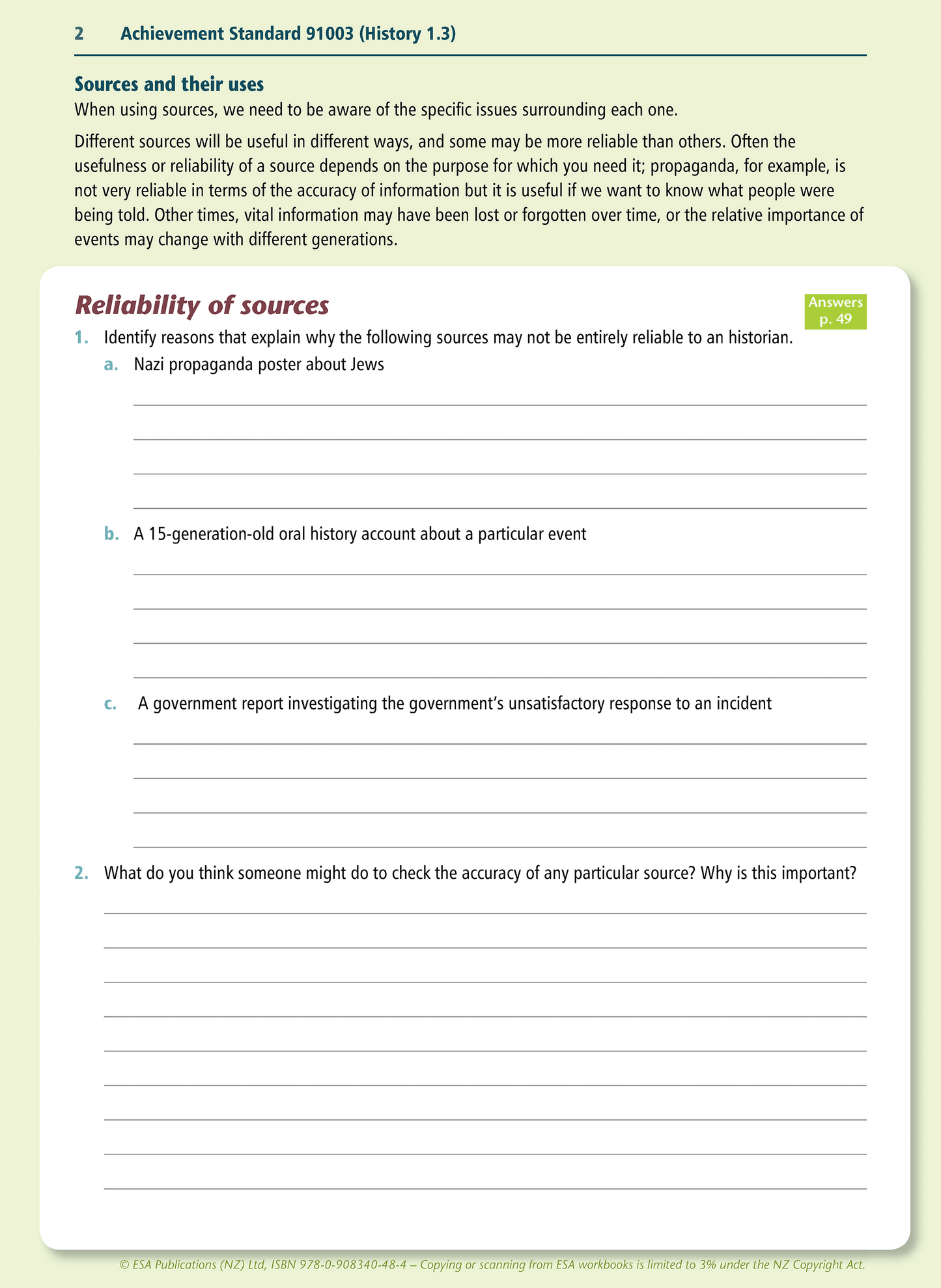 Level 1 Interpreting Historical Sources 1.3 Learning Workbook