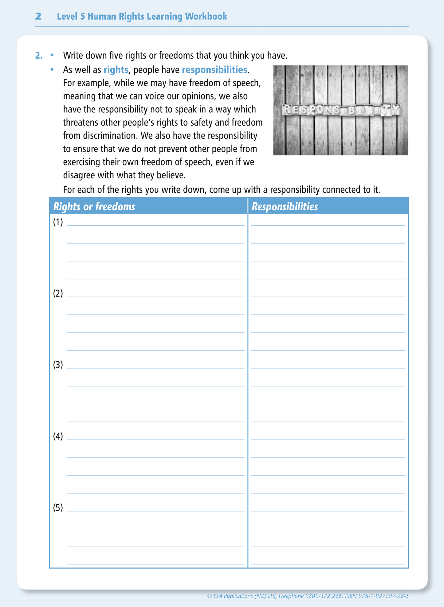 Level 5 Human Rights Learning Workbook