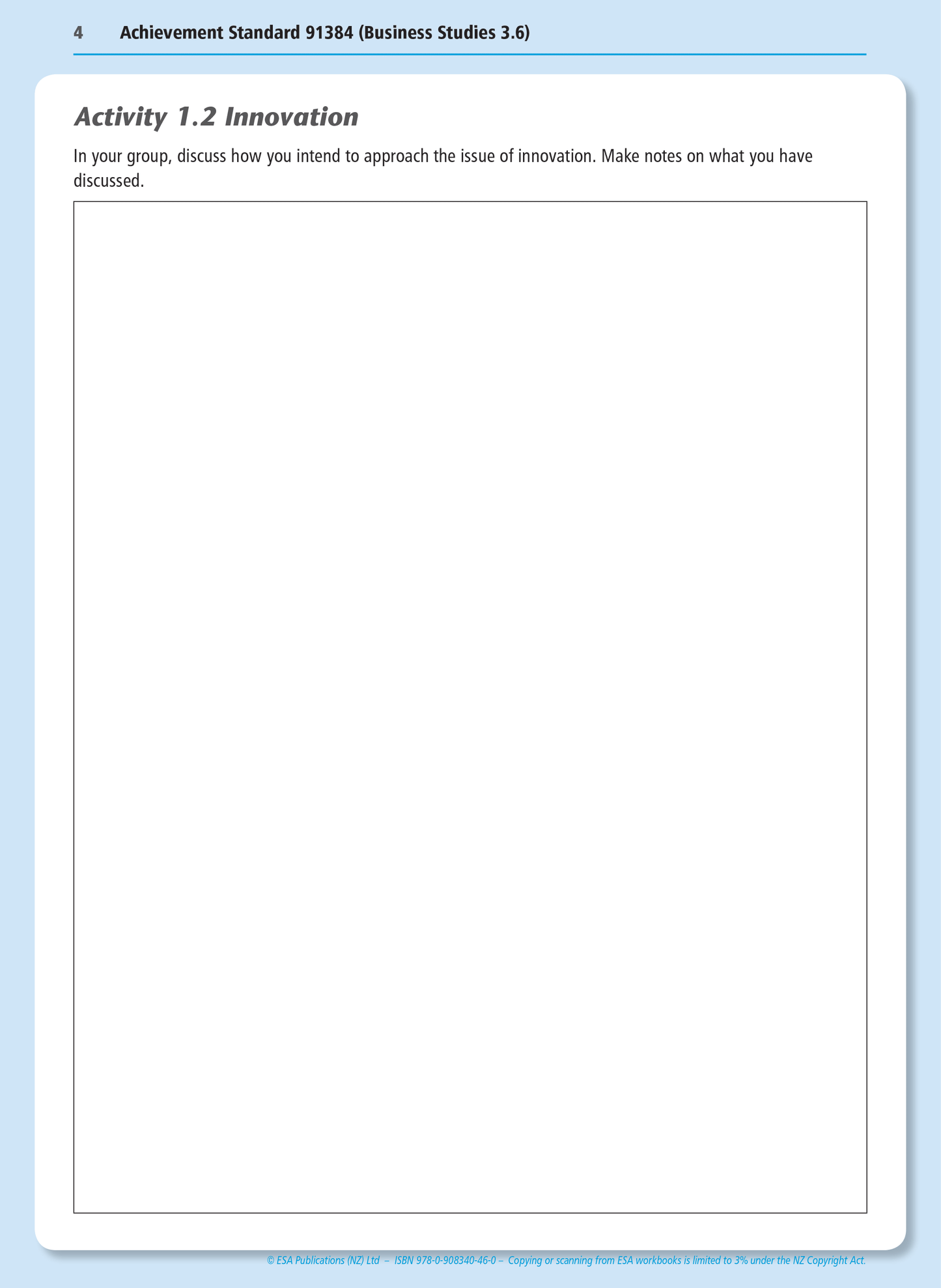 Level 3 Innovative Business Activities 3.6 Learning Workbook