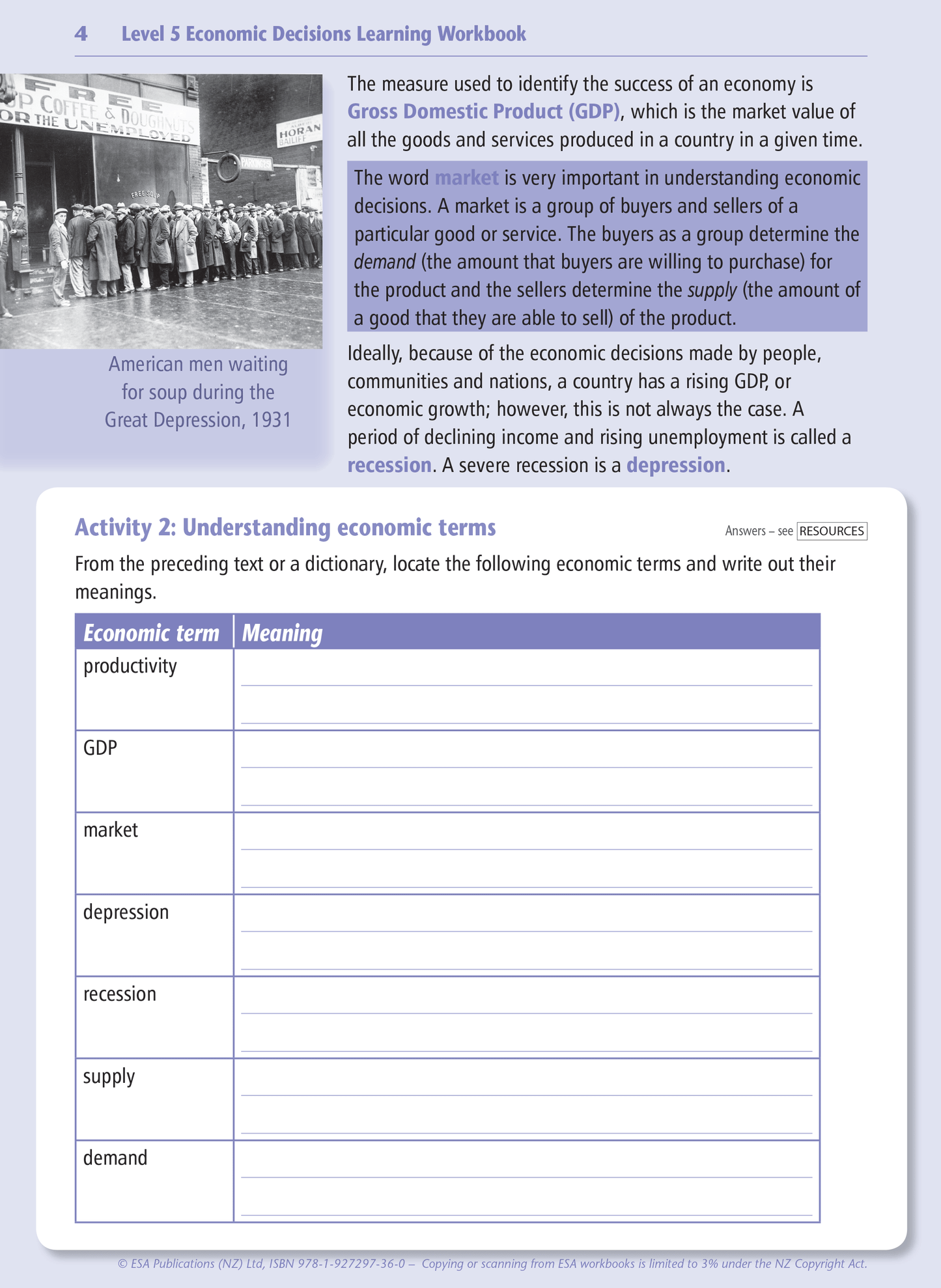Level 5 Economic Decisions Learning Workbook