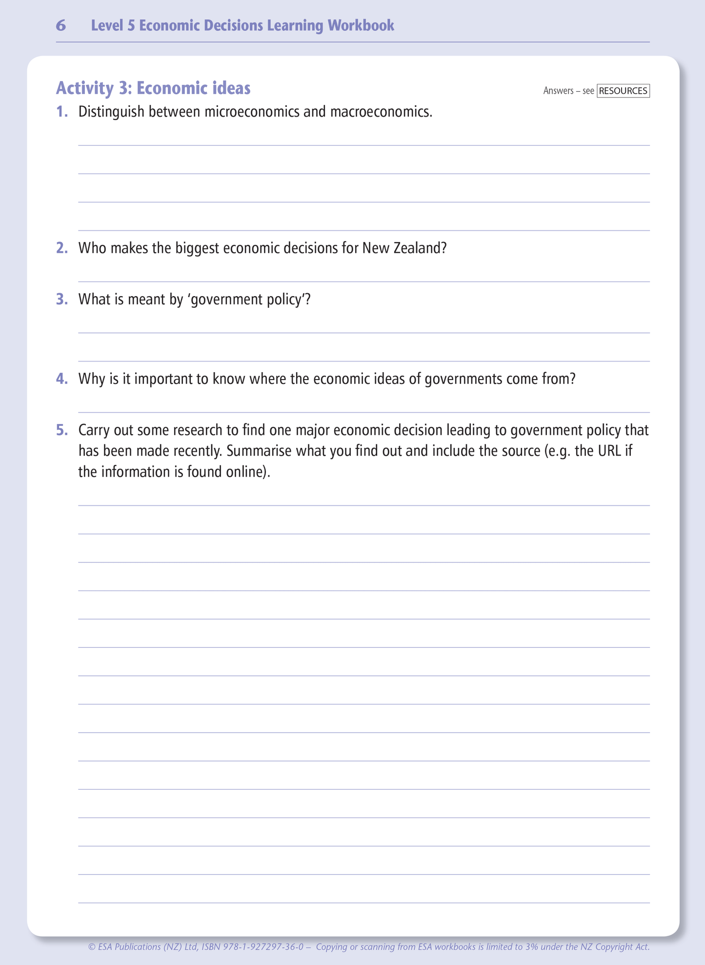 Level 5 Economic Decisions Learning Workbook