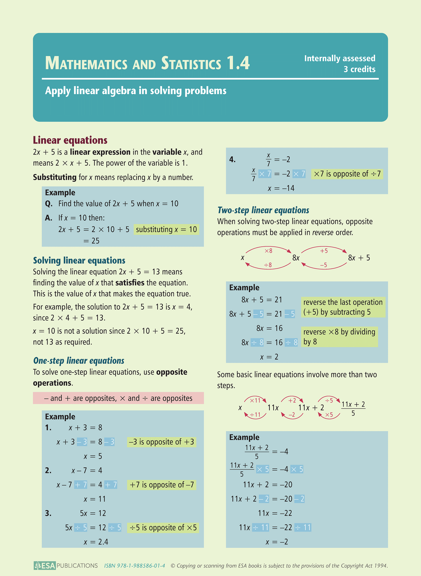 Level 1 Linear Algebra 1.4 Learning Workbook