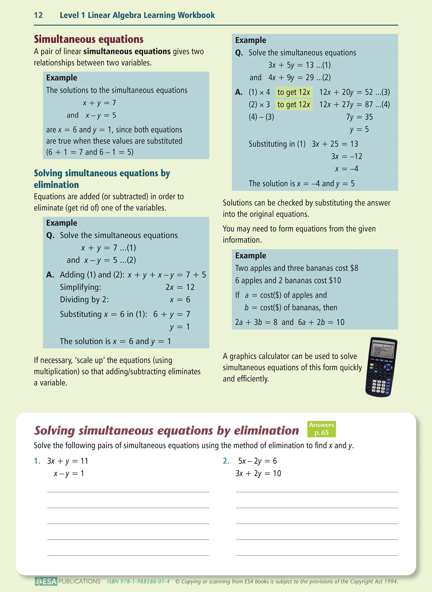Level 1 Linear Algebra 1.4 Learning Workbook