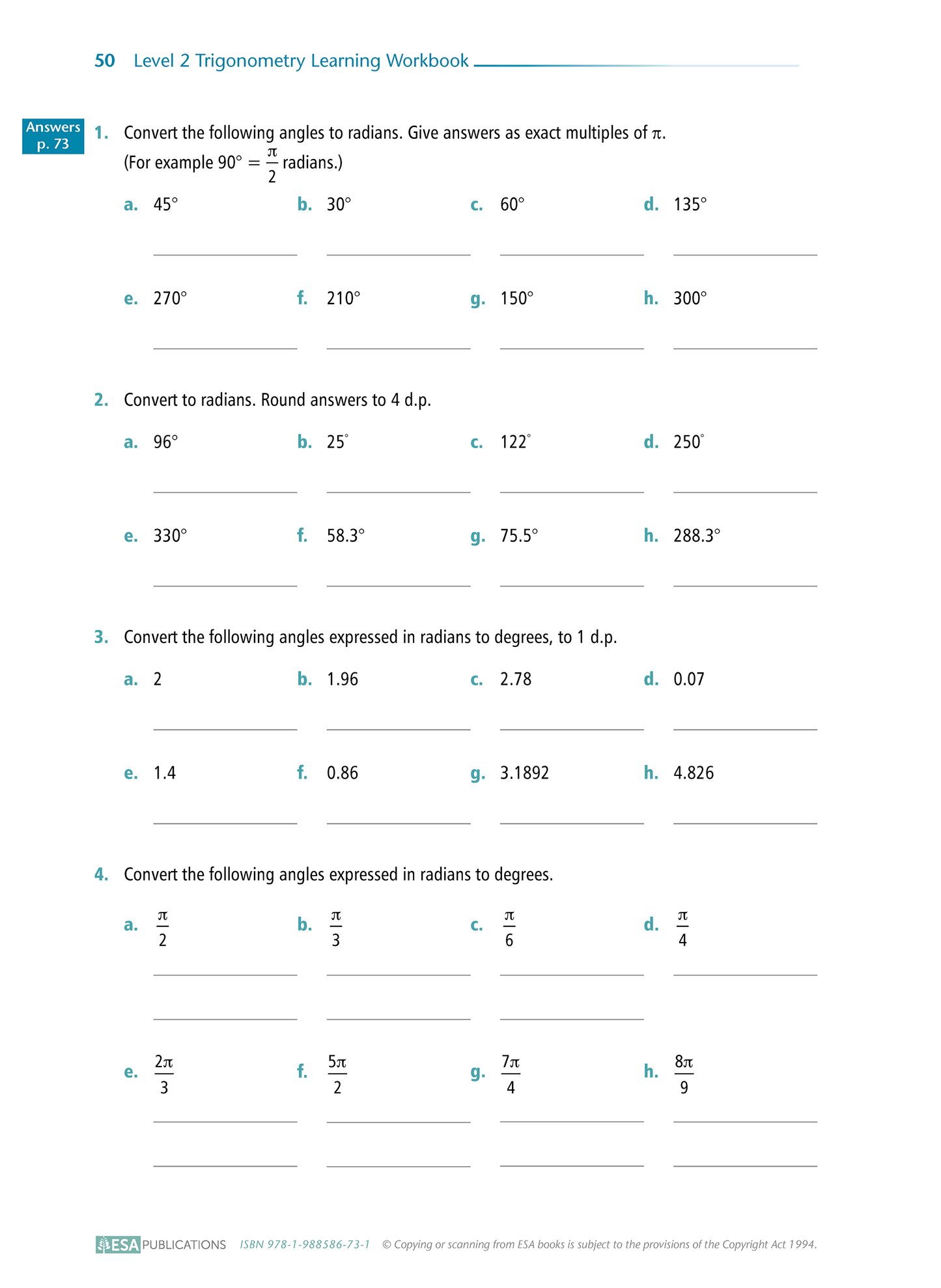 Level 2 Trigonometry 2.4 Learning Workbook