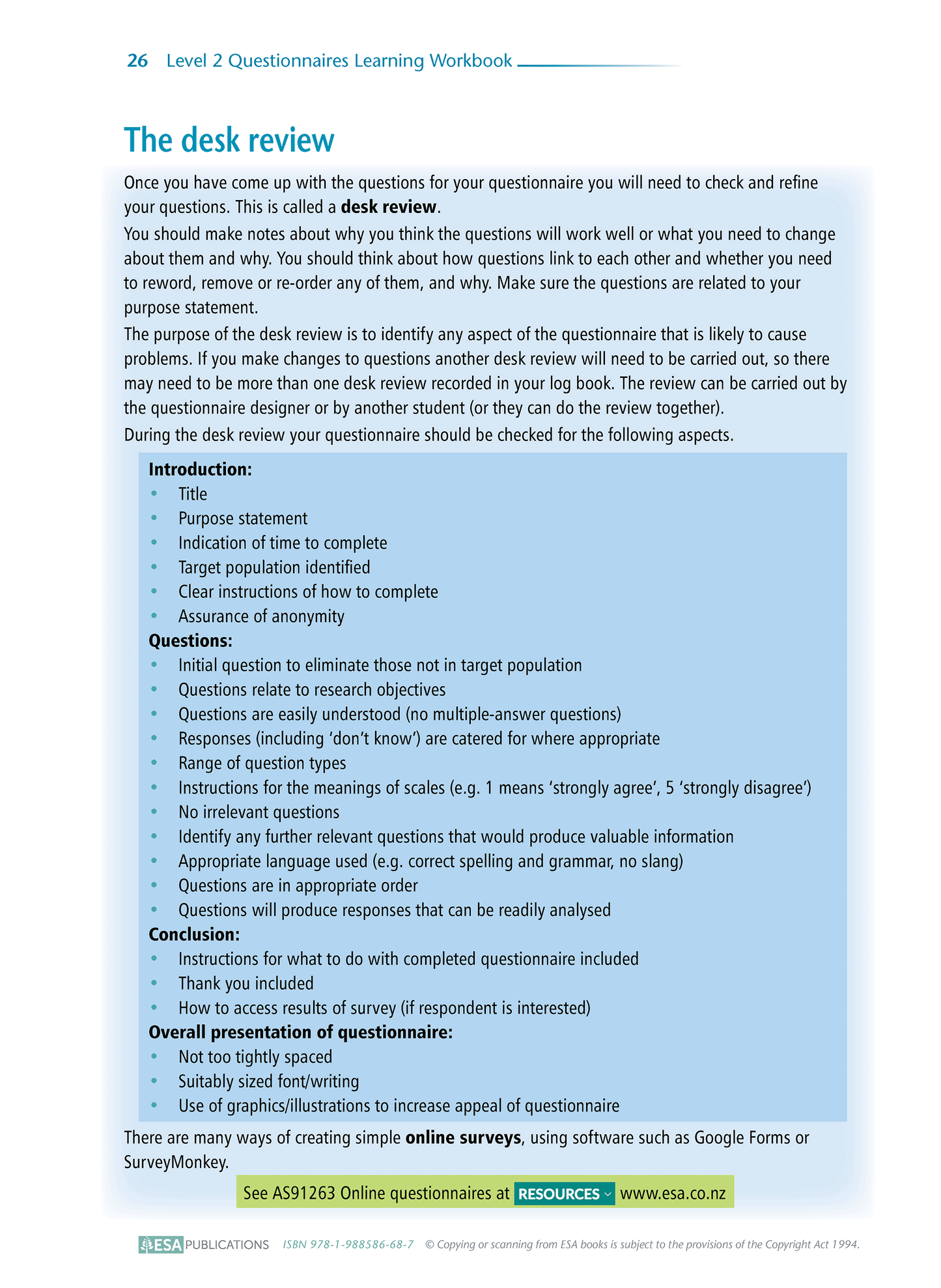 Level 2 Questionnaires 2.8 Learning Workbook