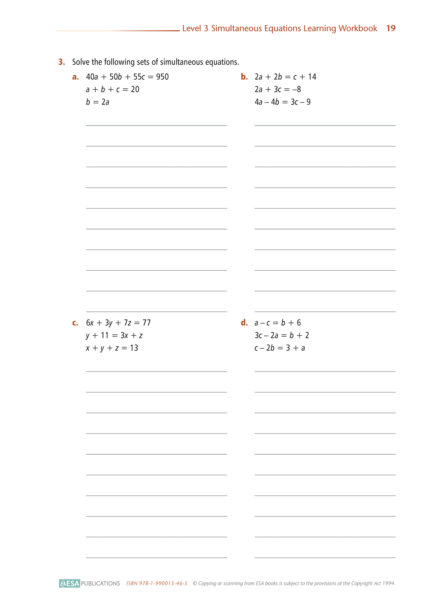 Level 3 Simultaneous Equations 3.15 Learning Workbook