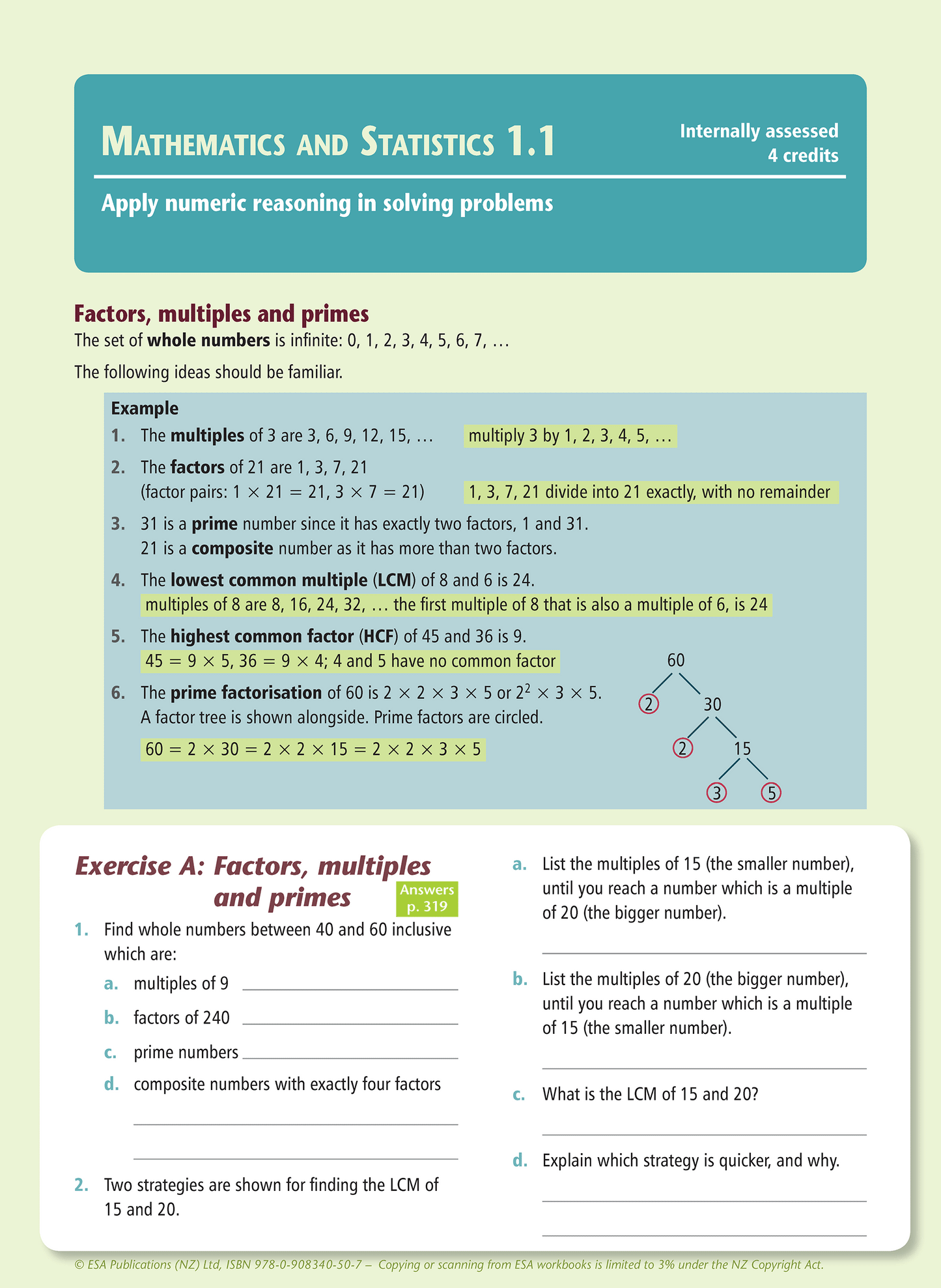 Level 1 Mathematics and Statistics Learning Workbook