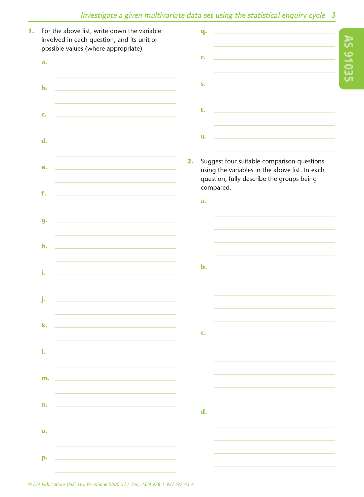 Level 1 Multivariate Data 1.10 Learning Workbook