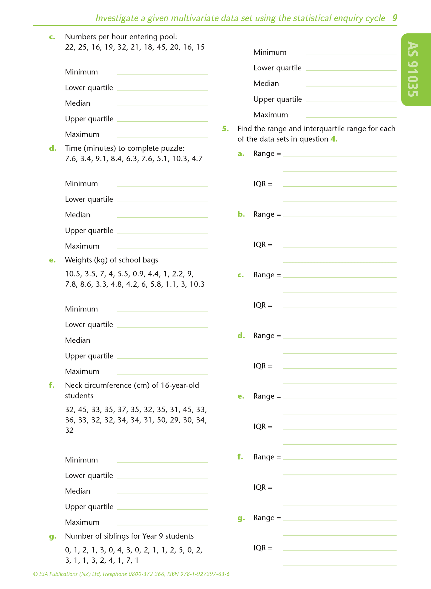Level 1 Multivariate Data 1.10 Learning Workbook