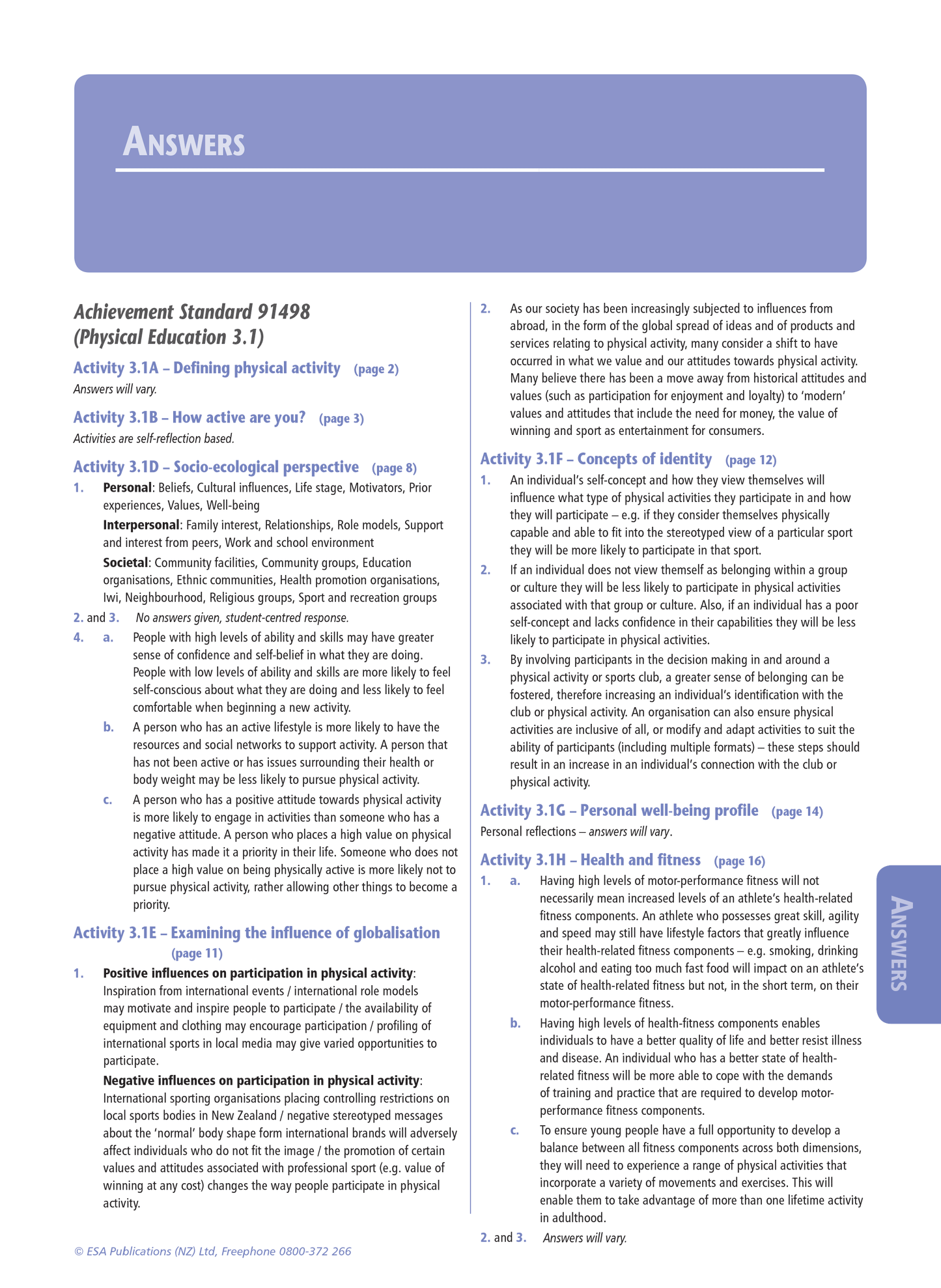 Level 3 Physical Education Learning Workbook