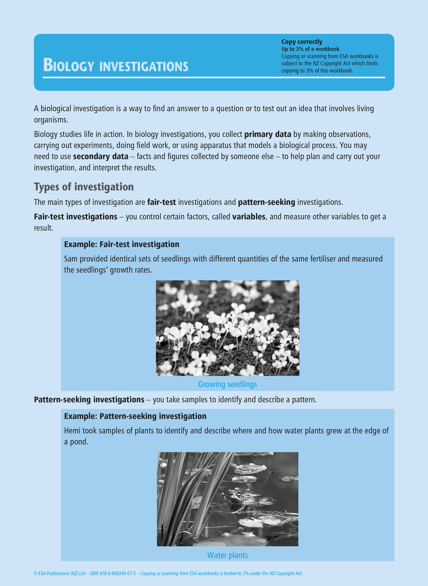 Level 1 Practical Biology Investigation 1.1 Learning Workbook