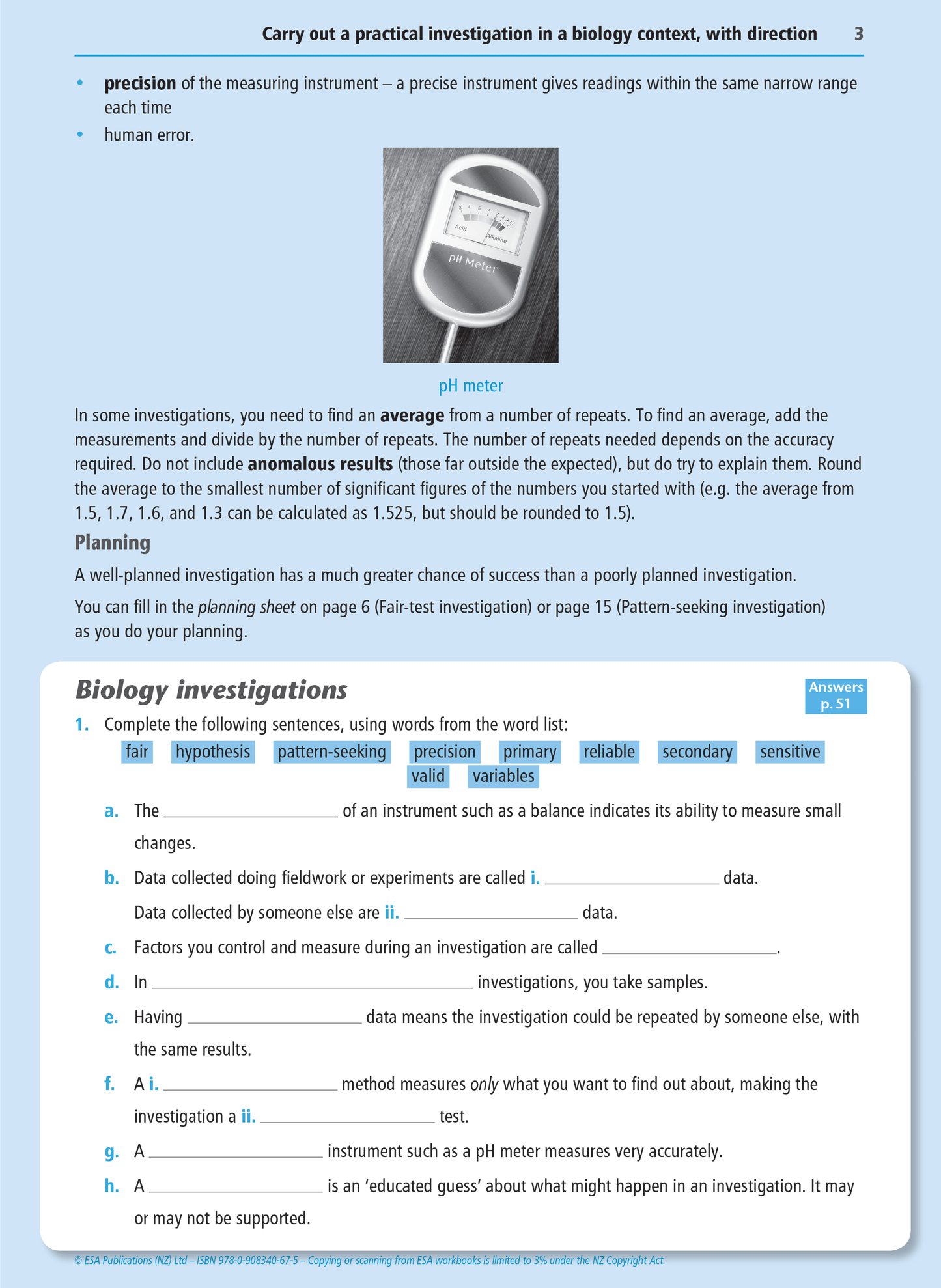 Level 1 Practical Biology Investigation 1.1 Learning Workbook