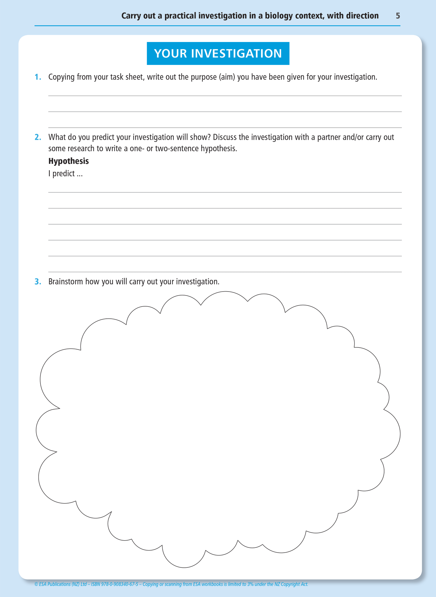 Level 1 Practical Biology Investigation 1.1 Learning Workbook