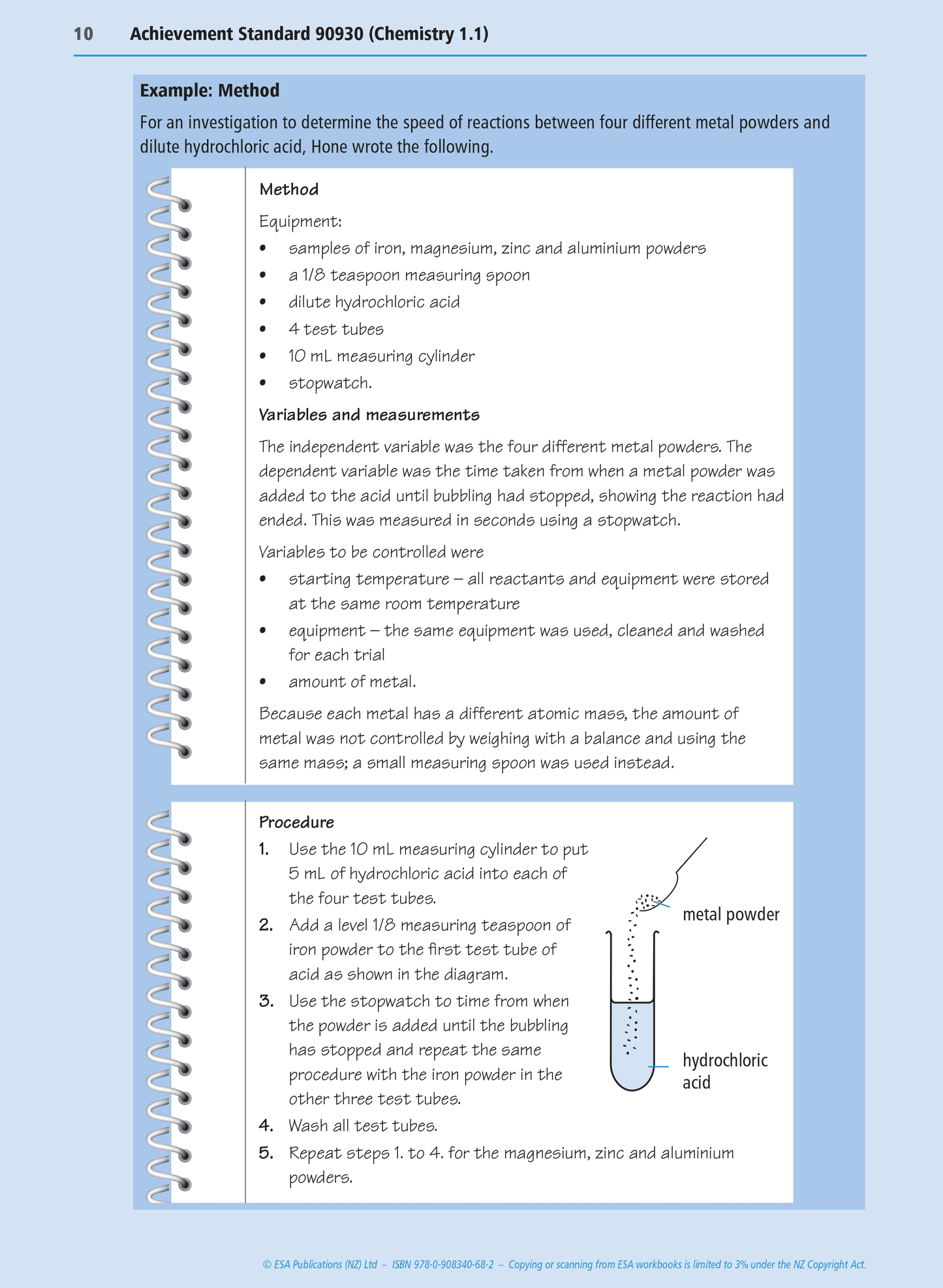 Level 1 Practical Chemistry Investigation 1.1 Learning Workbook