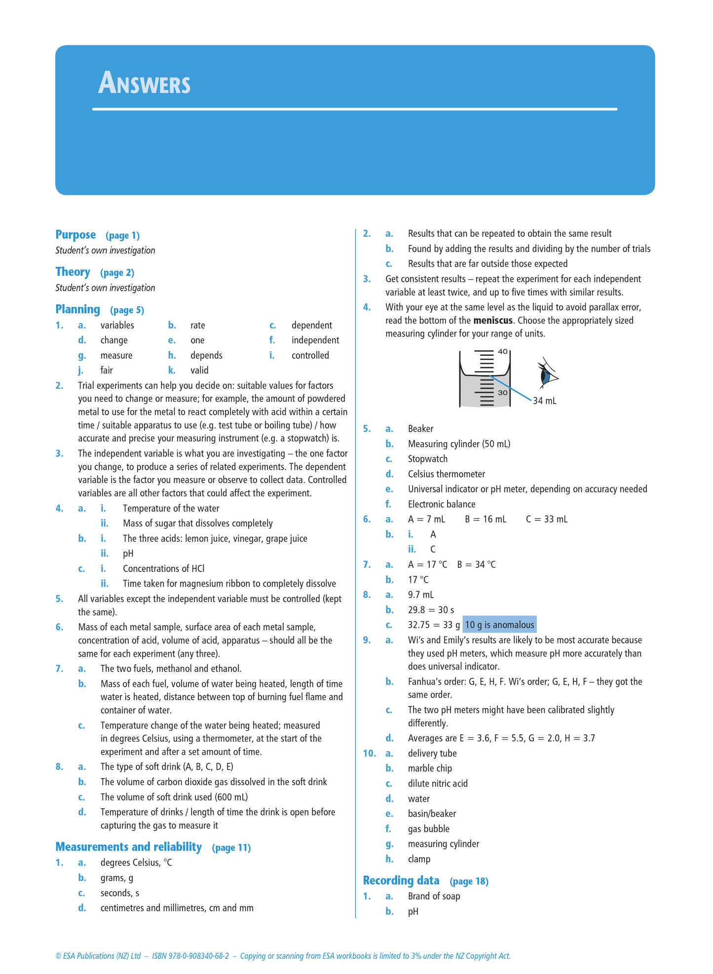 Level 1 Practical Chemistry Investigation 1.1 Learning Workbook