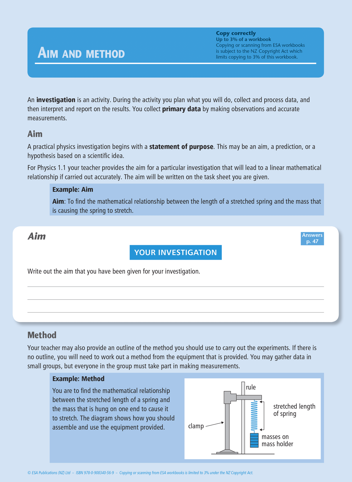 Level 1 Practical Physics Investigation 1.1 Learning Workbook
