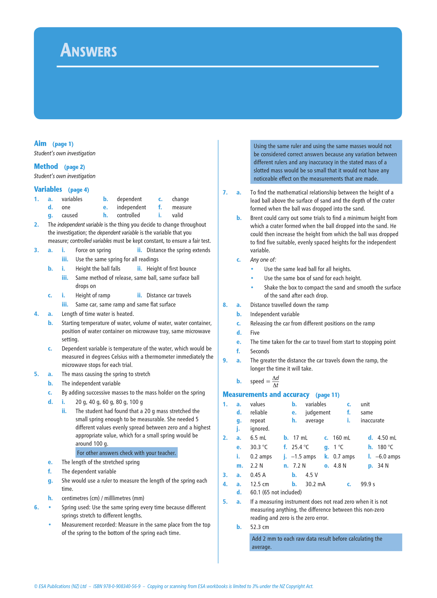 Level 1 Practical Physics Investigation 1.1 Learning Workbook