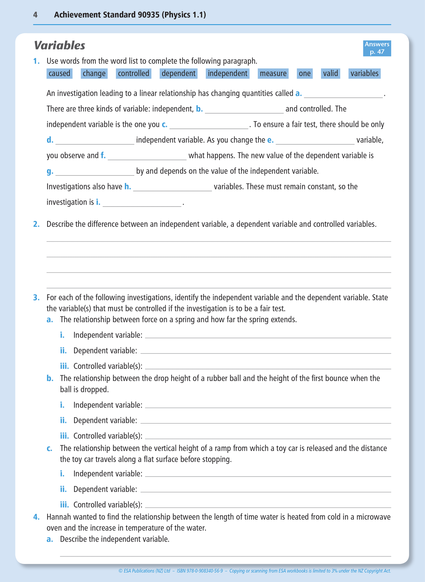 Level 1 Practical Physics Investigation 1.1 Learning Workbook