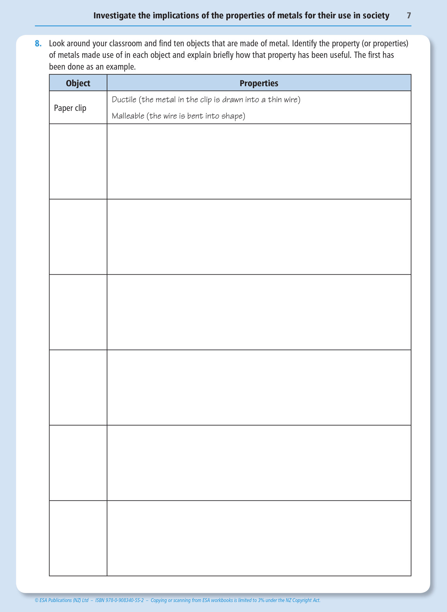 Level 1 Properties of Metals 1.7 Learning Workbook