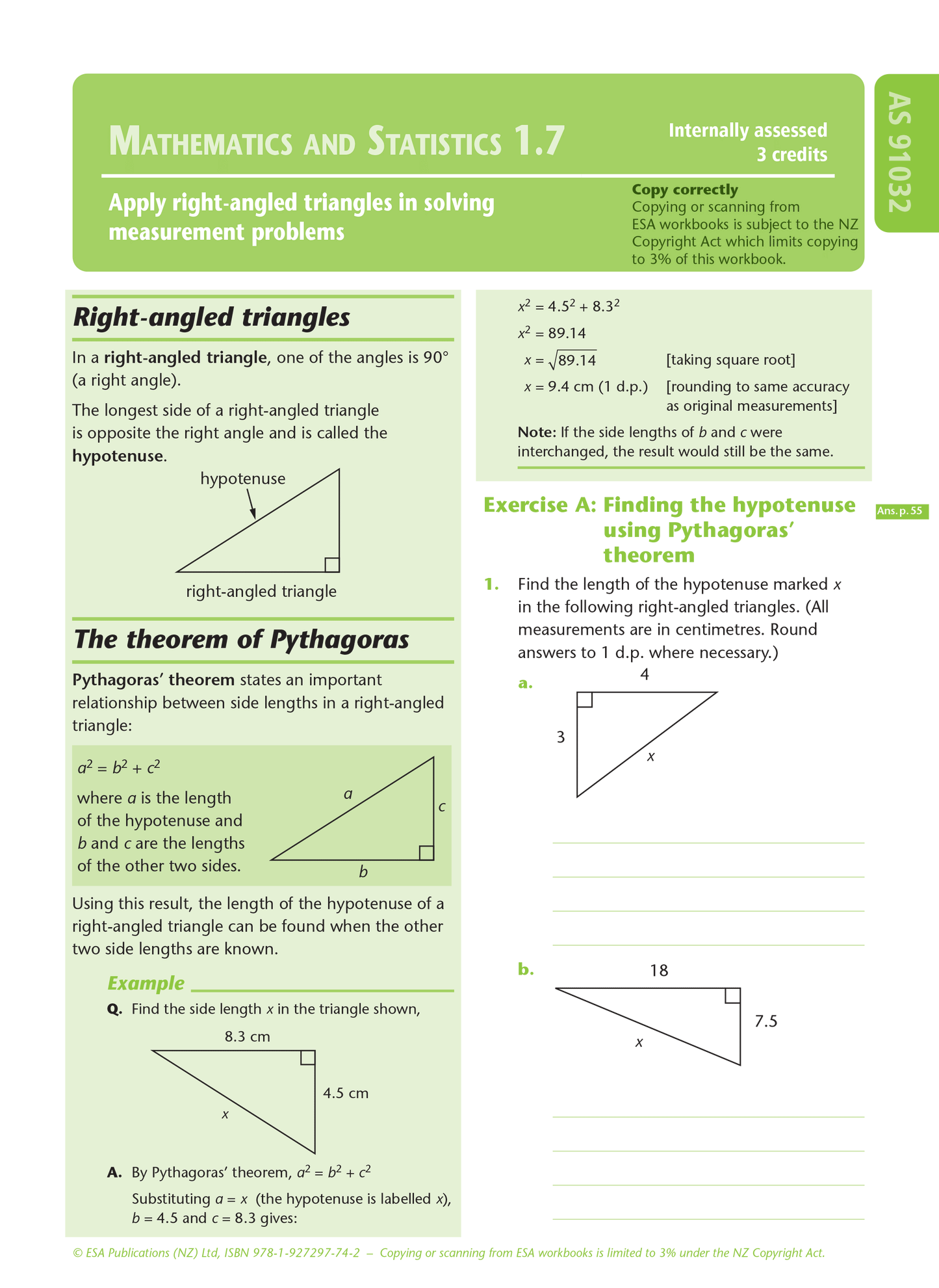 Level 1 Right-angled Triangles 1.7 Learning Workbook