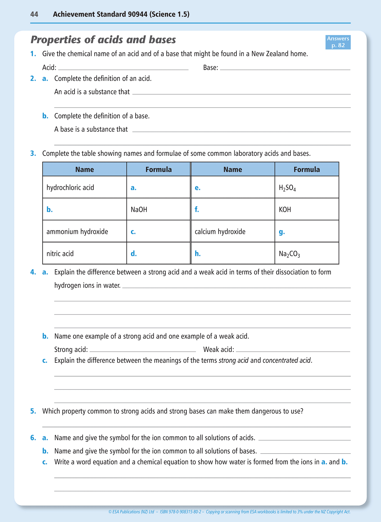 Level 1 Acids and Bases 1.5 Learning Workbook