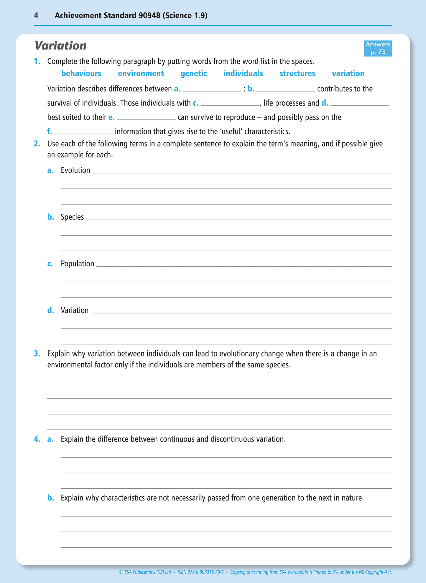 Level 1 Genetic Variation 1.9 Learning Workbook