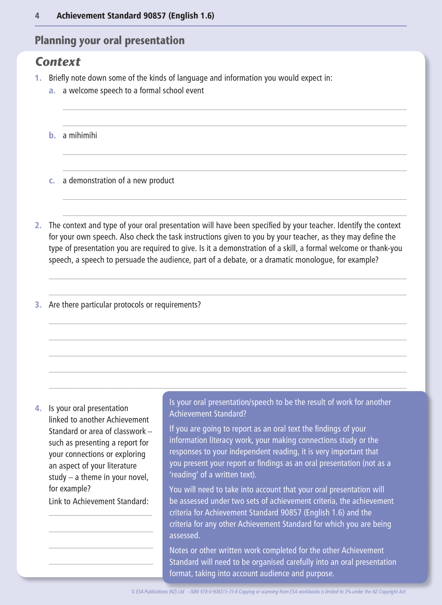 Level 1 Speaking 1.6 Learning Workbook