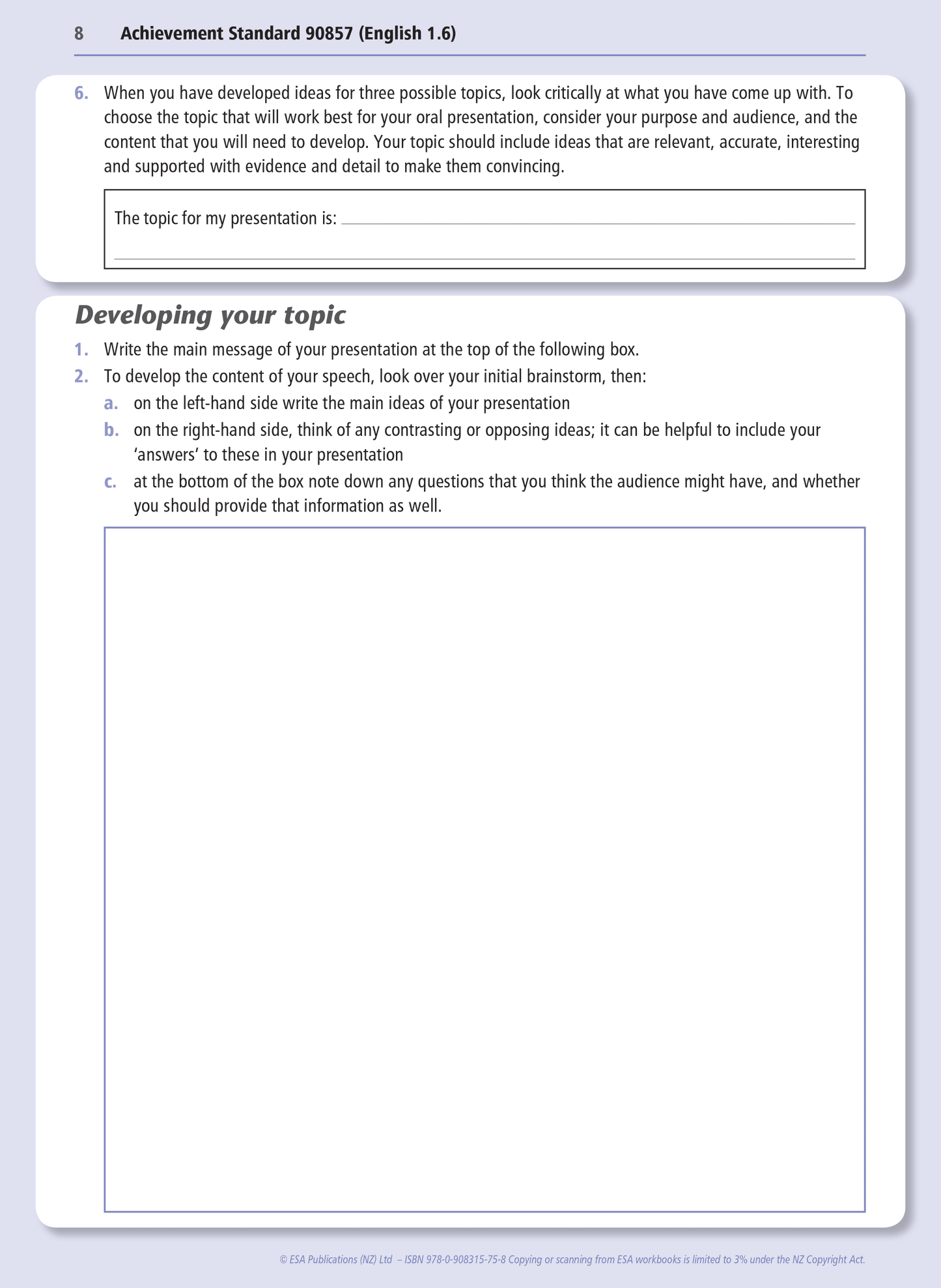 Level 1 Speaking 1.6 Learning Workbook