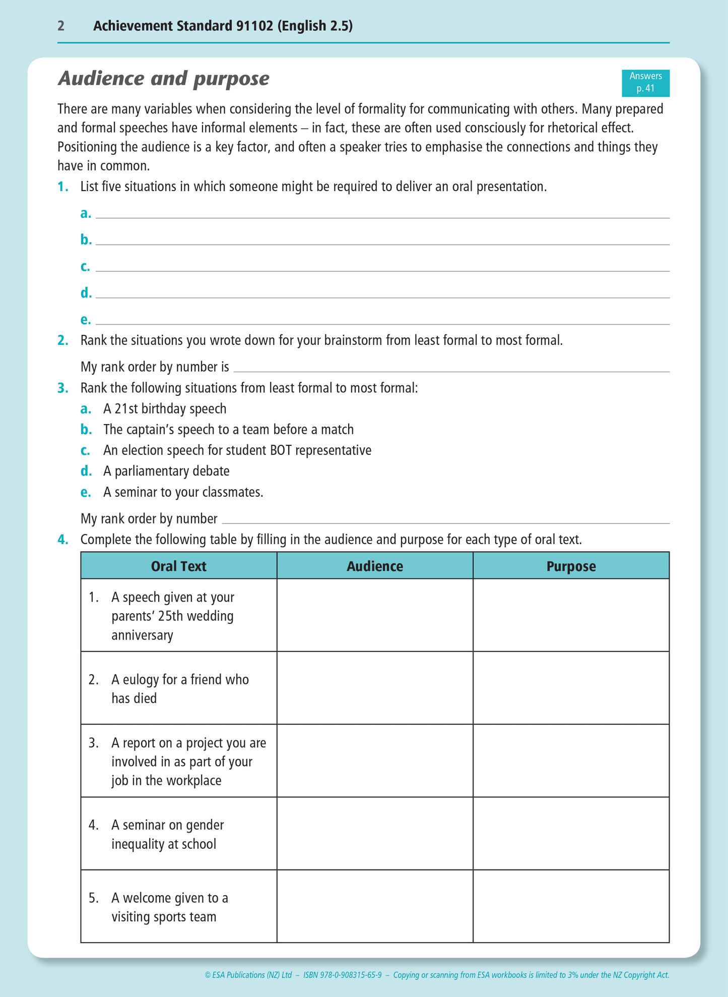 Level 2 Speaking 2.5 Learning Workbook