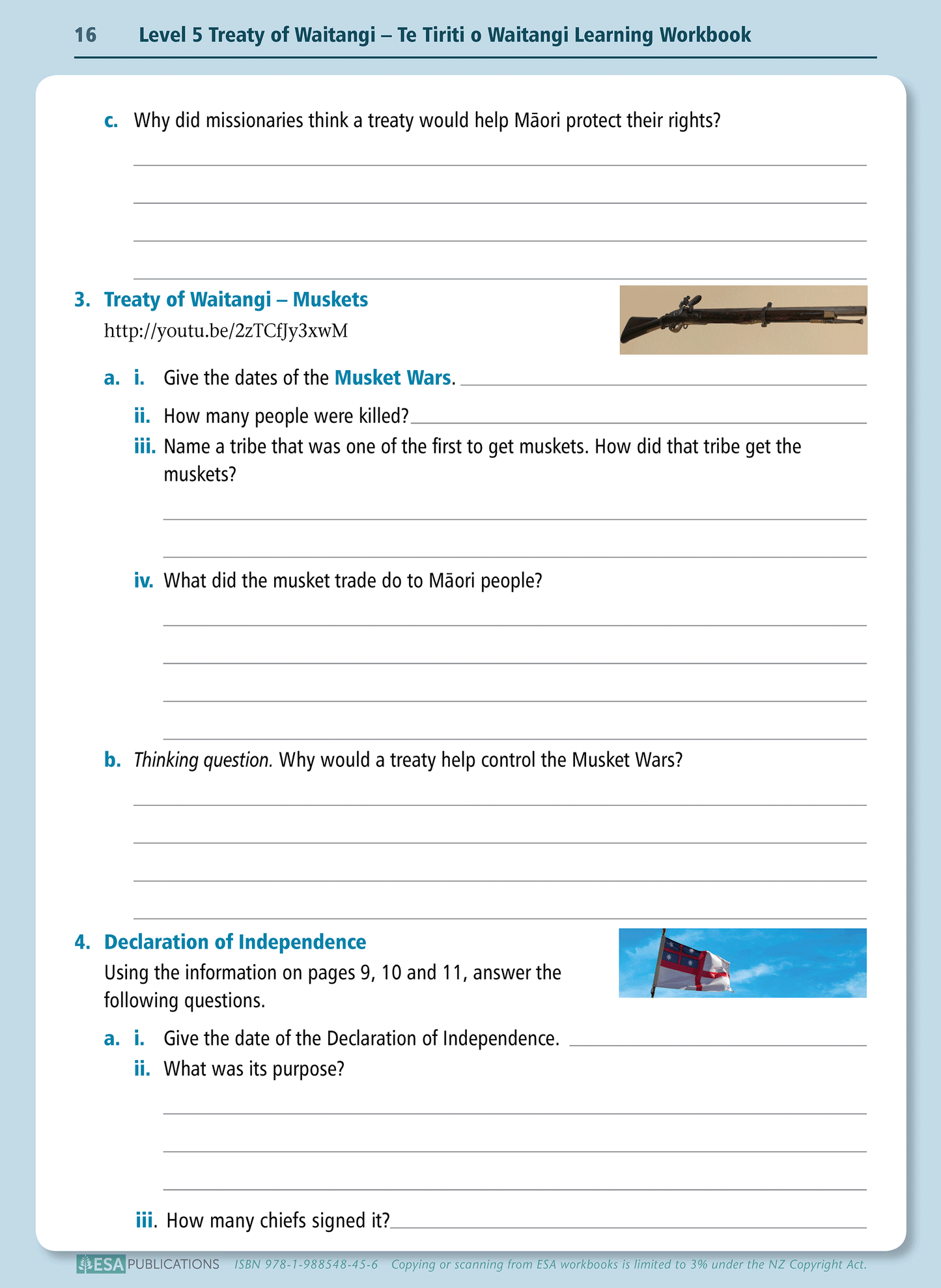 Level 5 Treaty of Waitangi - Te Tiriti o Waitangi Learning Workbook