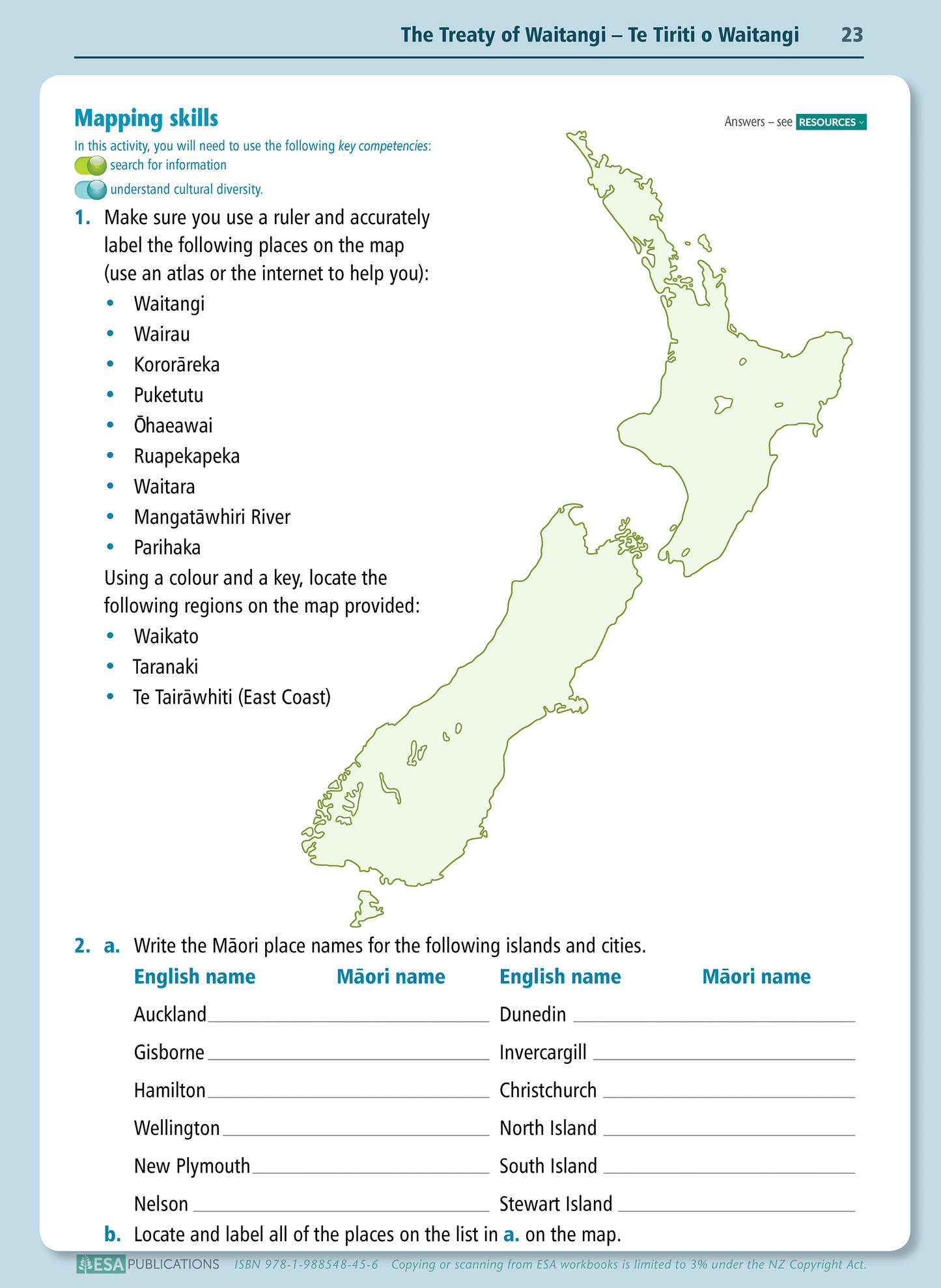 Level 5 Treaty of Waitangi - Te Tiriti o Waitangi Learning Workbook